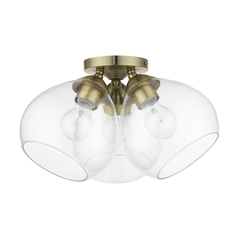 Livex Lighting 46502-01 Three Light Semi-Flush Mount, Antique Brass
