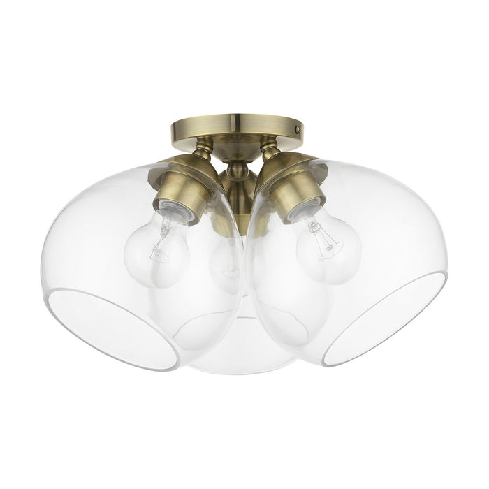 Livex Lighting 46502-01 Three Light Semi-Flush Mount, Antique Brass
