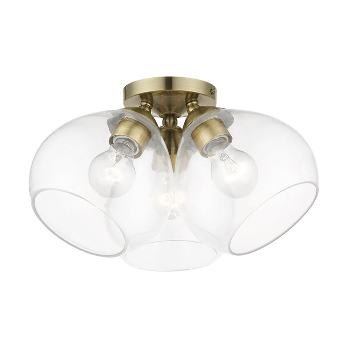 Livex Lighting 46502-01 Three Light Semi-Flush Mount, Antique Brass