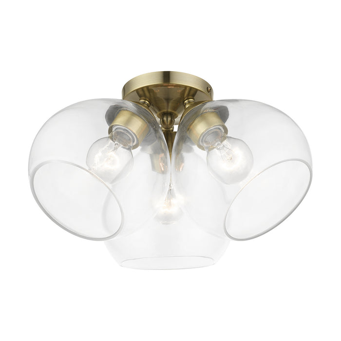 Livex Lighting 46502-01 Three Light Semi-Flush Mount, Antique Brass