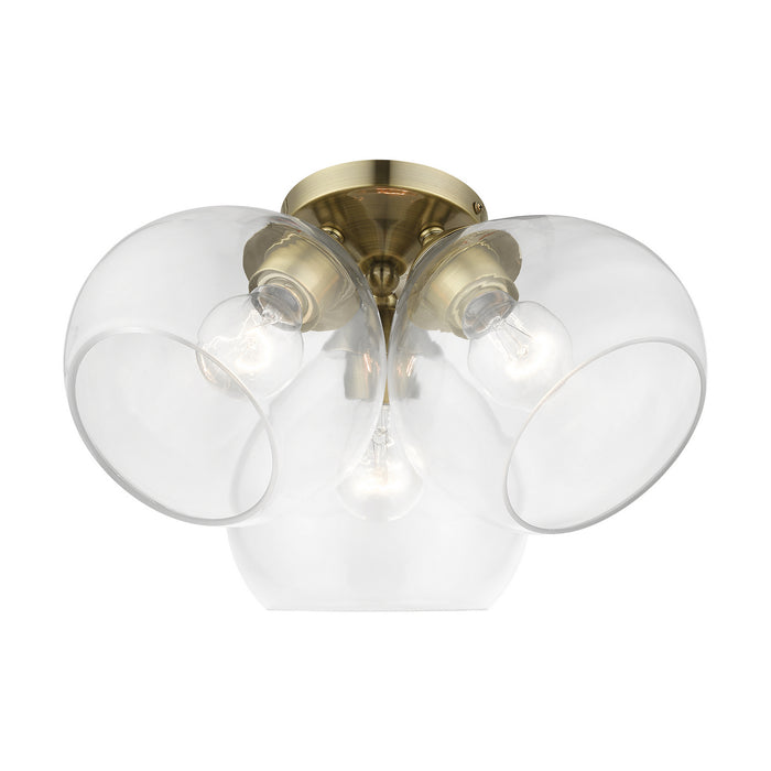 Livex Lighting 46502-01 Three Light Semi-Flush Mount, Antique Brass