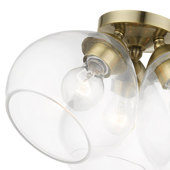 Livex Lighting 46502-01 Three Light Semi-Flush Mount, Antique Brass