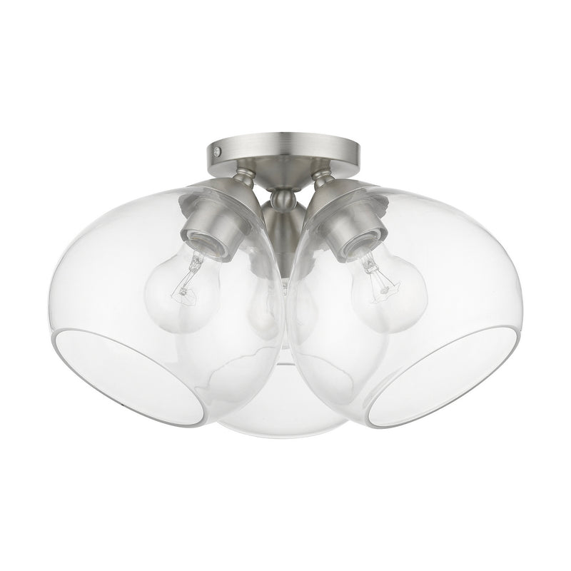 Livex Lighting 46502-91 Three Light Semi-Flush Mount, Brushed Nickel