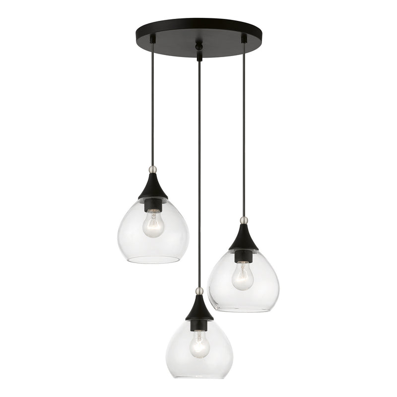 Livex Lighting 46503-04 Three Light Pendant, Black w/Brushed Nickel