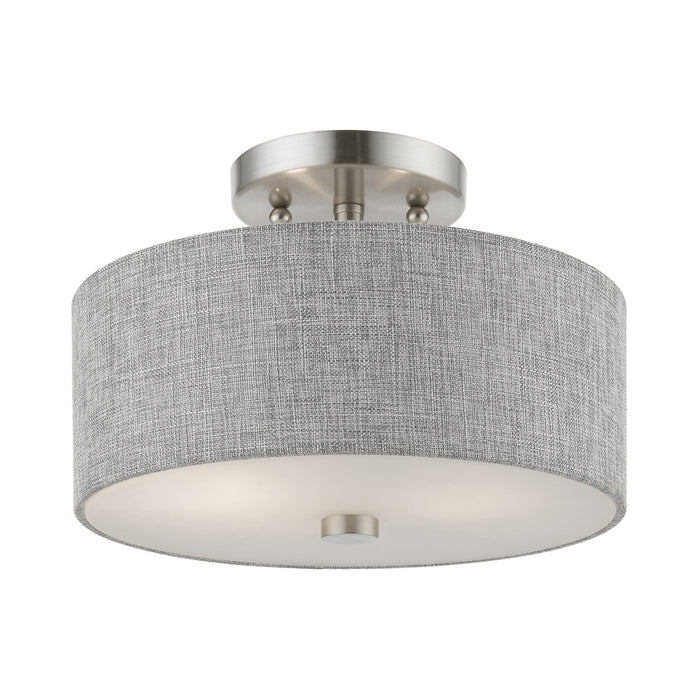Livex Lighting 46741-91 Two Light Semi-Flush Mount, Brushed Nickel w/Shiny White