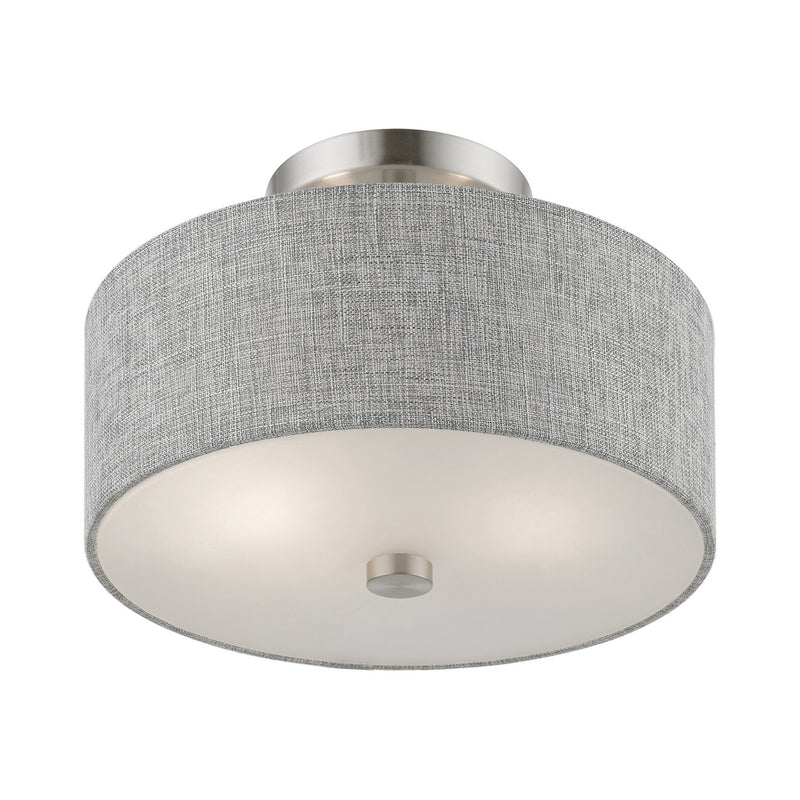 Livex Lighting 46741-91 Two Light Semi-Flush Mount, Brushed Nickel w/Shiny White