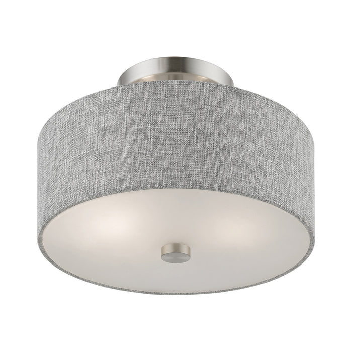 Livex Lighting 46741-91 Two Light Semi-Flush Mount, Brushed Nickel w/Shiny White