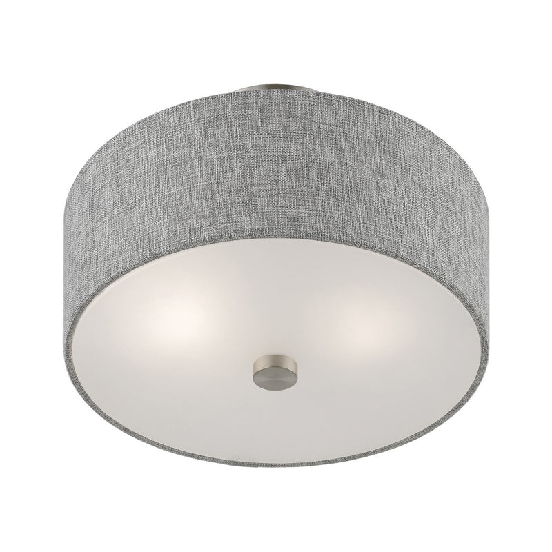 Livex Lighting 46741-91 Two Light Semi-Flush Mount, Brushed Nickel w/Shiny White