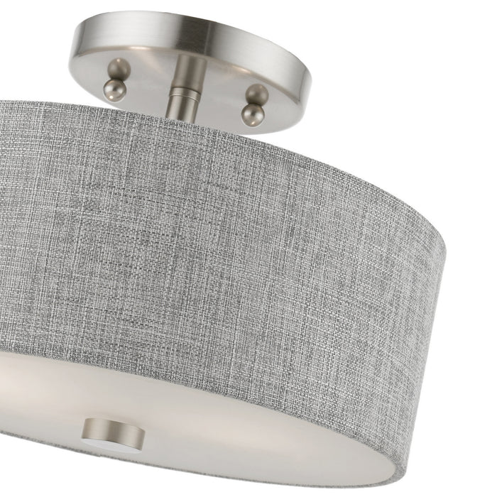 Livex Lighting 46741-91 Two Light Semi-Flush Mount, Brushed Nickel w/Shiny White