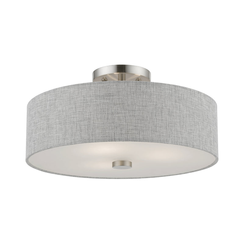 Livex Lighting 46743-91 Three Light Semi-Flush Mount, Brushed Nickel w/Shiny White