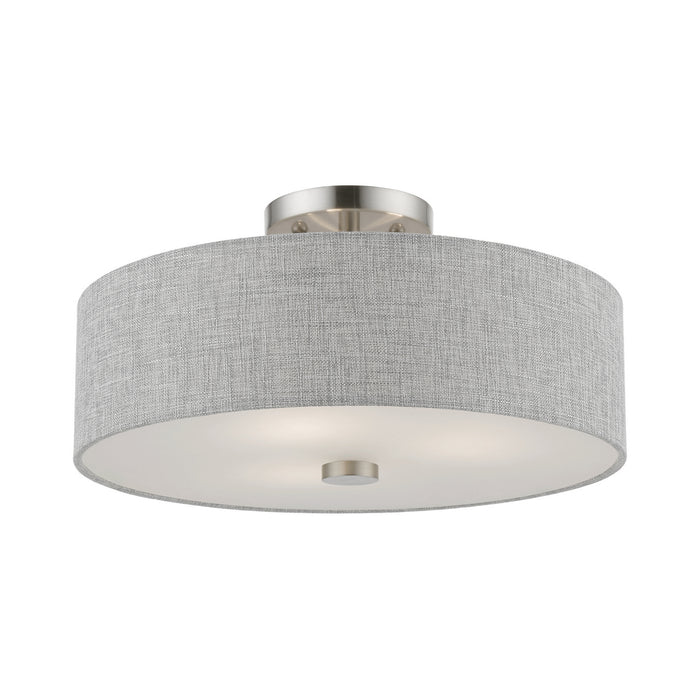Livex Lighting 46743-91 Three Light Semi-Flush Mount, Brushed Nickel w/Shiny White