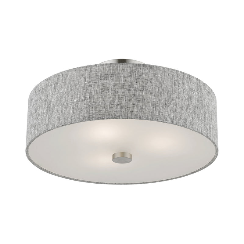 Livex Lighting 46743-91 Three Light Semi-Flush Mount, Brushed Nickel w/Shiny White