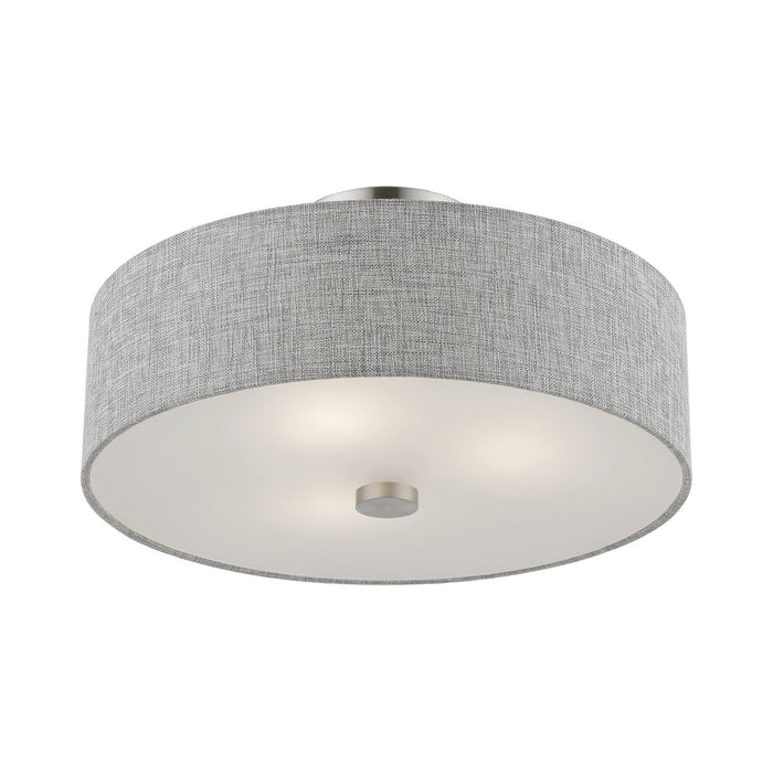 Livex Lighting 46743-91 Three Light Semi-Flush Mount, Brushed Nickel w/Shiny White