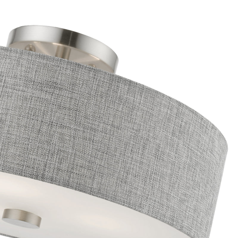 Livex Lighting 46743-91 Three Light Semi-Flush Mount, Brushed Nickel w/Shiny White