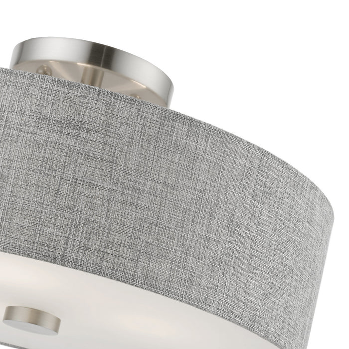 Livex Lighting 46743-91 Three Light Semi-Flush Mount, Brushed Nickel w/Shiny White