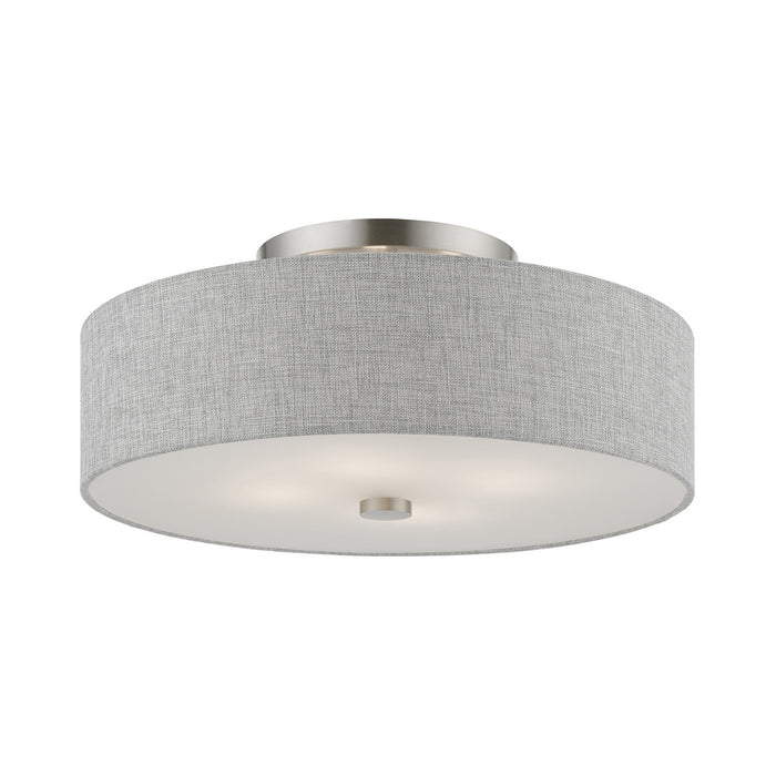 Livex Lighting 46744-91 Four Light Semi-Flush Mount, Brushed Nickel w/Shiny White