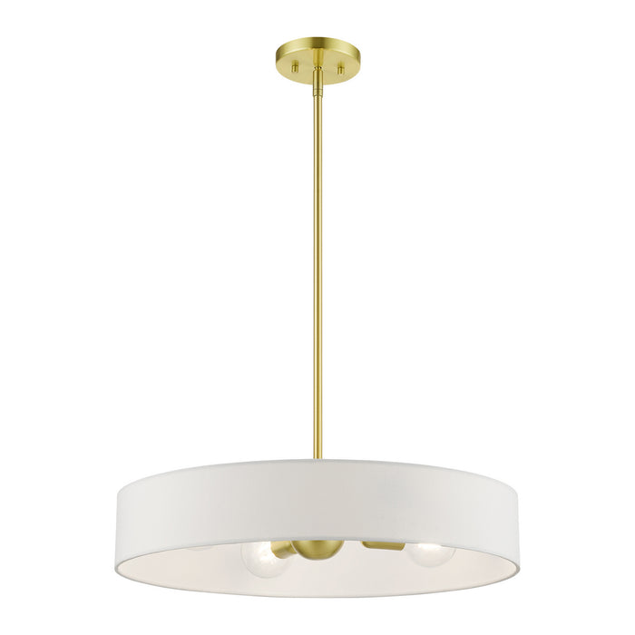 Livex Lighting 46924-12 Four Light Pendant, Satin Brass w/Shiny White