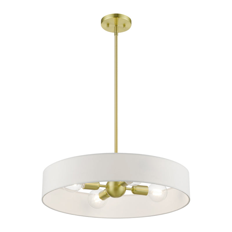Livex Lighting 46924-12 Four Light Pendant, Satin Brass w/Shiny White