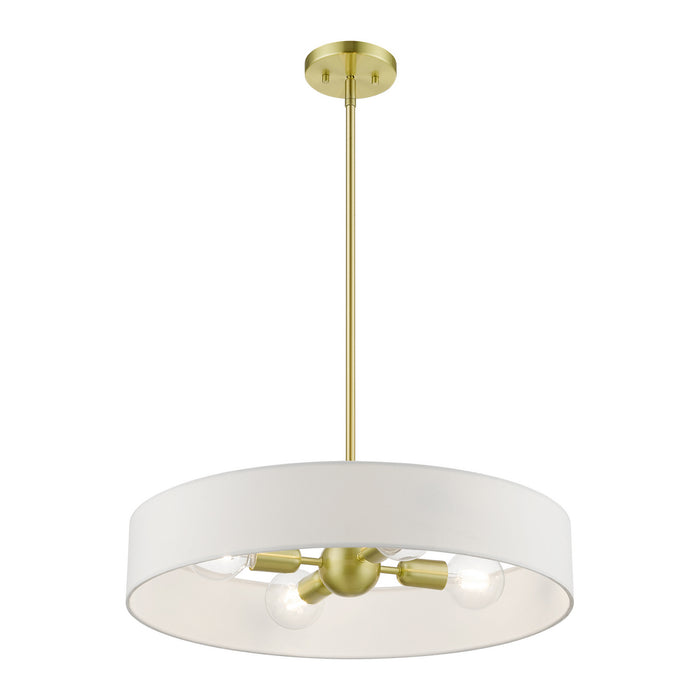 Livex Lighting 46924-12 Four Light Pendant, Satin Brass w/Shiny White