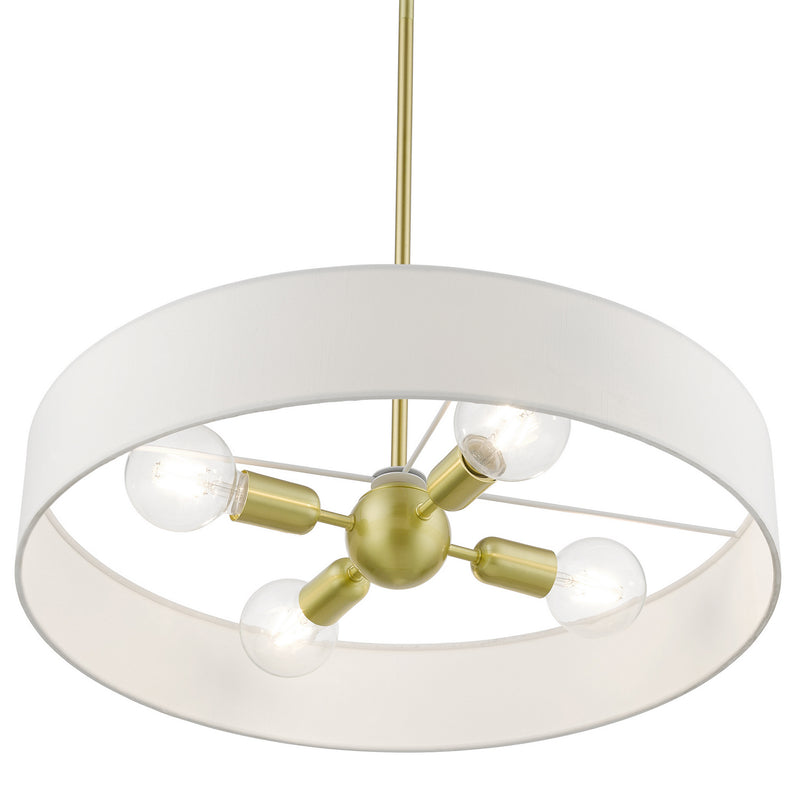 Livex Lighting 46924-12 Four Light Pendant, Satin Brass w/Shiny White