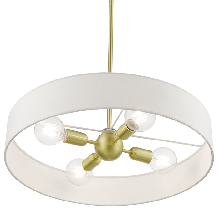 Livex Lighting 46924-12 Four Light Pendant, Satin Brass w/Shiny White