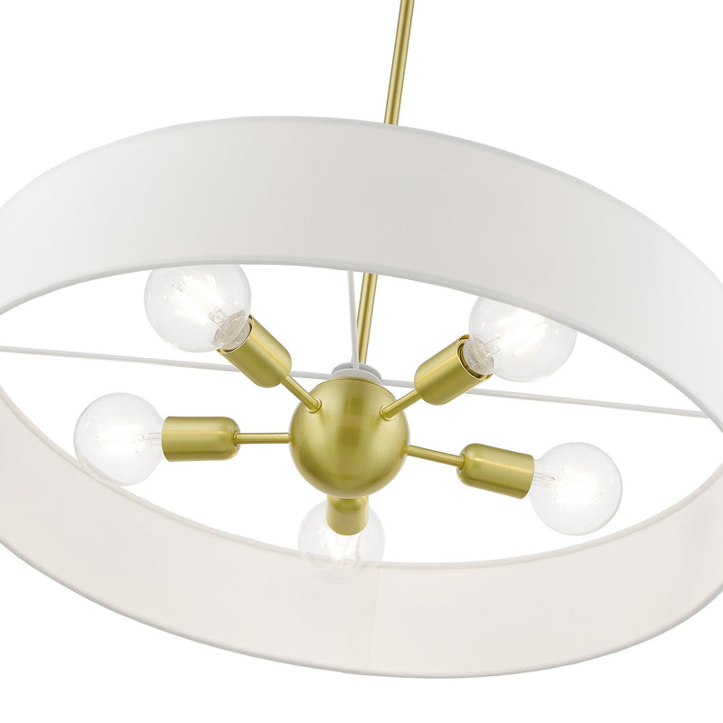 Livex Lighting 46925-12 Five Light Pendant, Satin Brass w/Shiny White