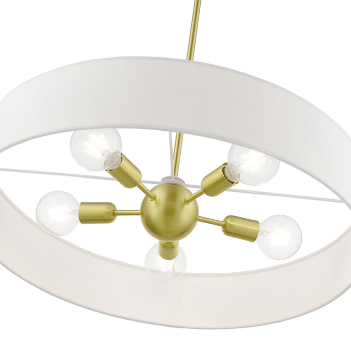 Livex Lighting 46925-12 Five Light Pendant, Satin Brass w/Shiny White