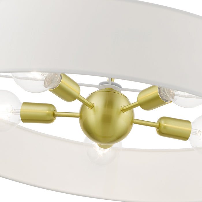 Livex Lighting 46925-12 Five Light Pendant, Satin Brass w/Shiny White