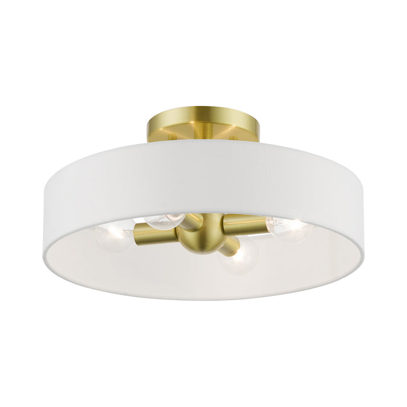 Livex Lighting 46927-12 Four Light Semi-Flush Mount, Satin Brass w/Shiny White