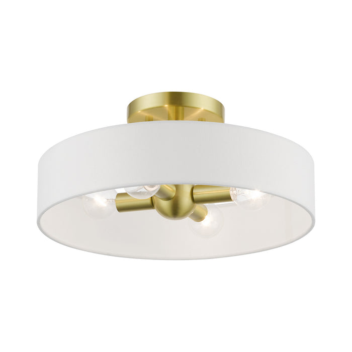 Livex Lighting 46927-12 Four Light Semi-Flush Mount, Satin Brass w/Shiny White