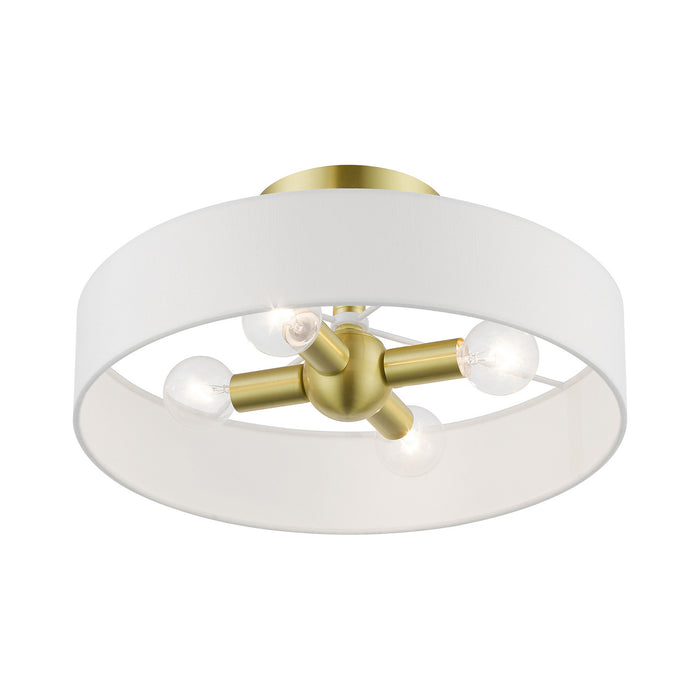 Livex Lighting 46927-12 Four Light Semi-Flush Mount, Satin Brass w/Shiny White