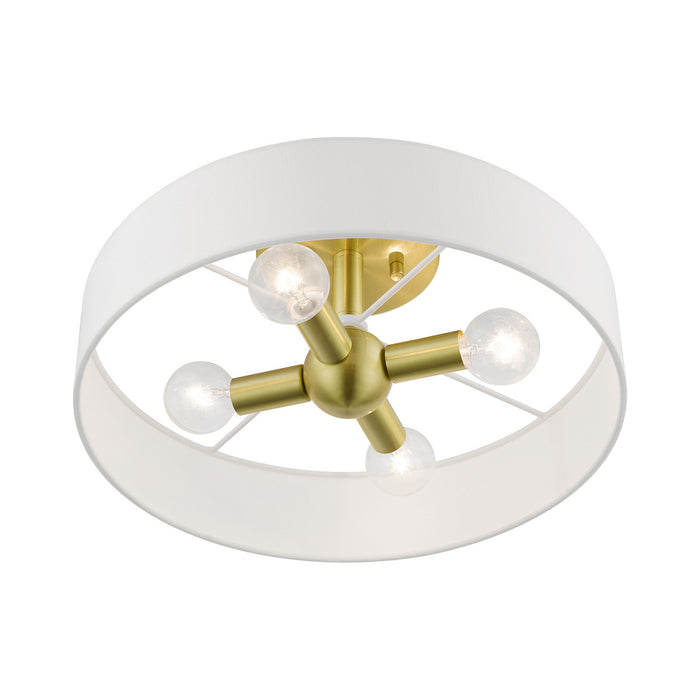 Livex Lighting 46927-12 Four Light Semi-Flush Mount, Satin Brass w/Shiny White
