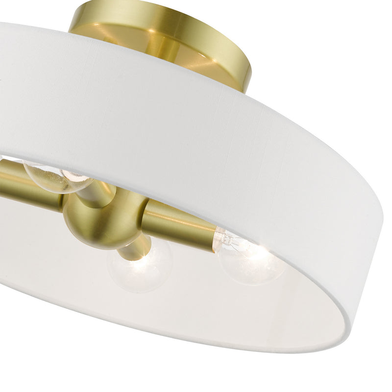 Livex Lighting 46927-12 Four Light Semi-Flush Mount, Satin Brass w/Shiny White