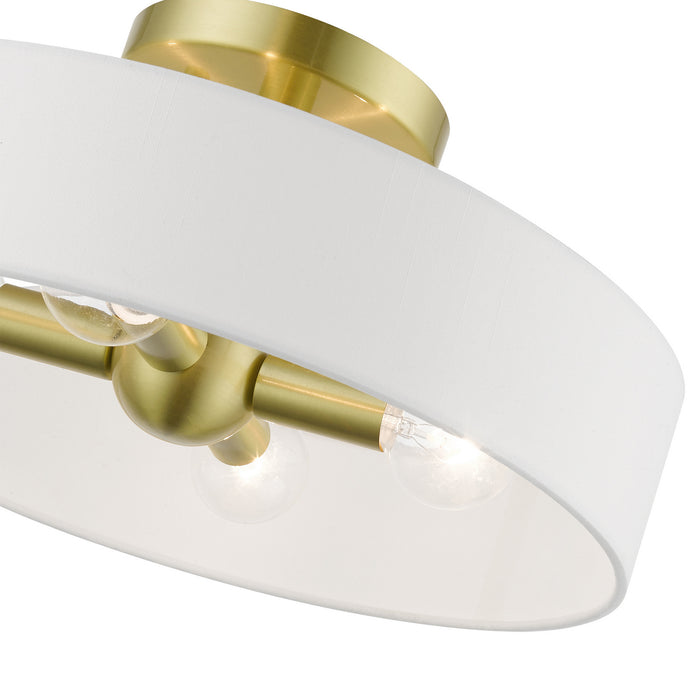 Livex Lighting 46927-12 Four Light Semi-Flush Mount, Satin Brass w/Shiny White