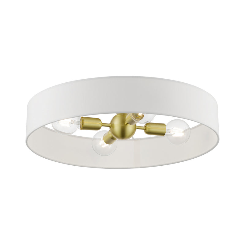 Livex Lighting 46928-12 Four Light Semi-Flush Mount, Satin Brass w/Shiny White