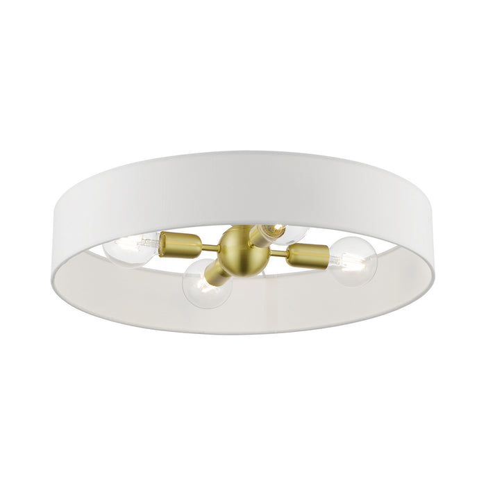 Livex Lighting 46928-12 Four Light Semi-Flush Mount, Satin Brass w/Shiny White