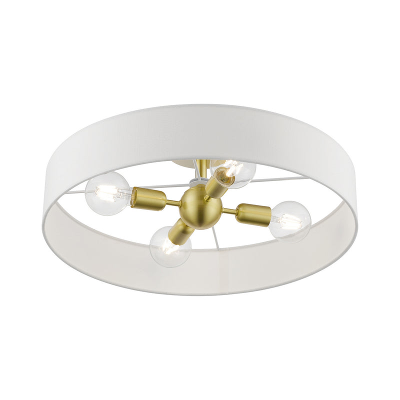 Livex Lighting 46928-12 Four Light Semi-Flush Mount, Satin Brass w/Shiny White