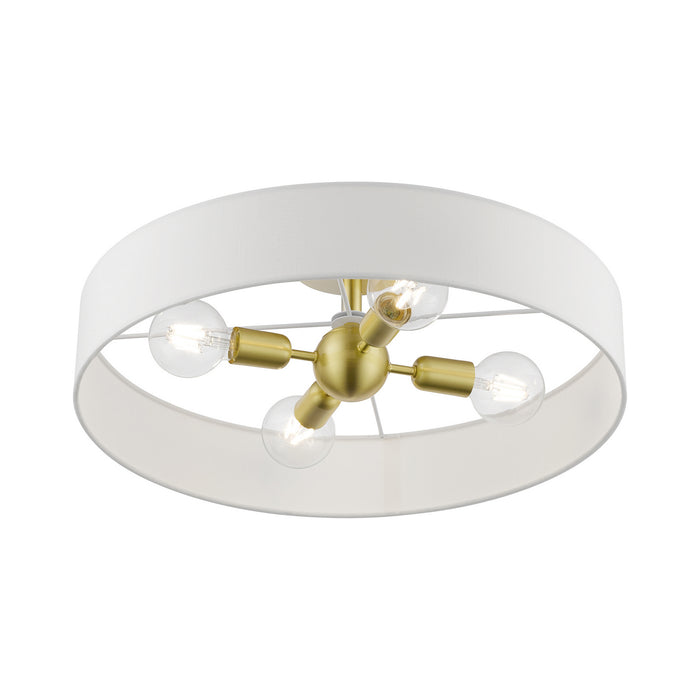 Livex Lighting 46928-12 Four Light Semi-Flush Mount, Satin Brass w/Shiny White