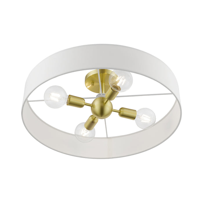 Livex Lighting 46928-12 Four Light Semi-Flush Mount, Satin Brass w/Shiny White