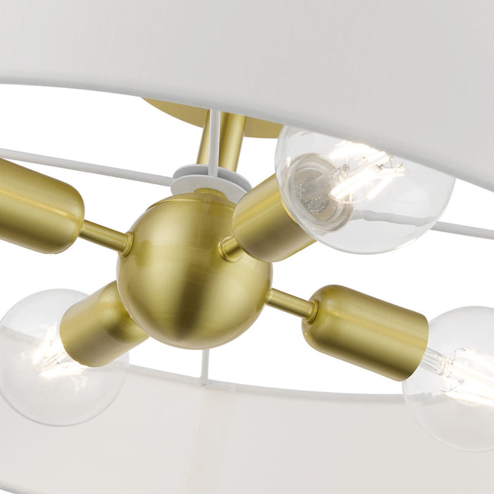 Livex Lighting 46928-12 Four Light Semi-Flush Mount, Satin Brass w/Shiny White