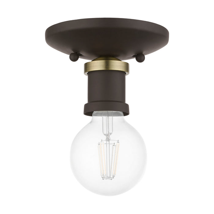 Livex Lighting 47160-07 One Light Flush Mount, Bronze w/Antique Brass