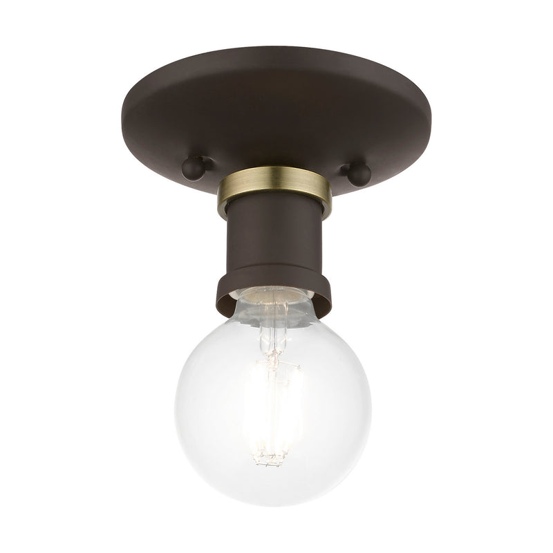 Livex Lighting 47160-07 One Light Flush Mount, Bronze w/Antique Brass