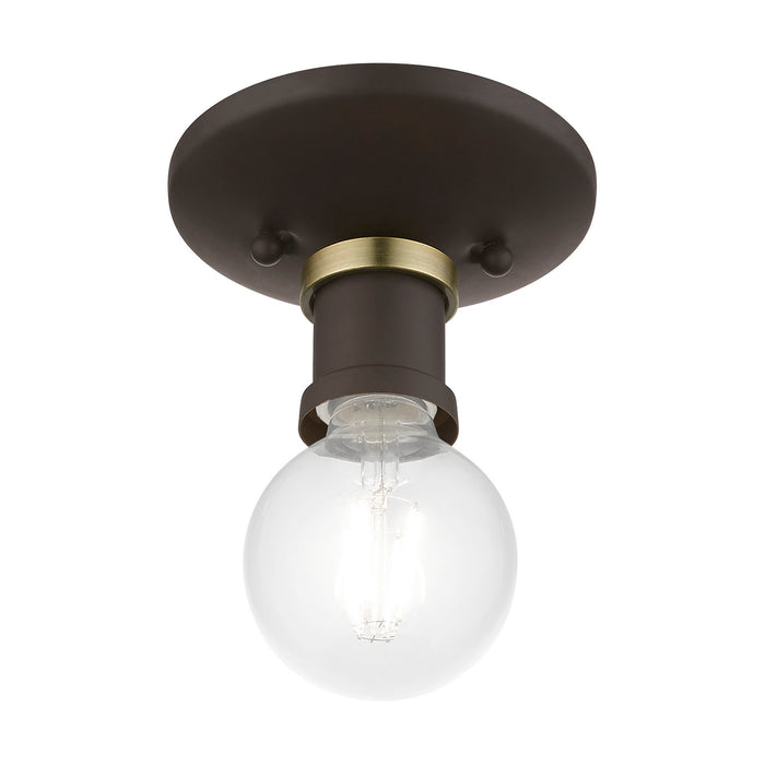 Livex Lighting 47160-07 One Light Flush Mount, Bronze w/Antique Brass