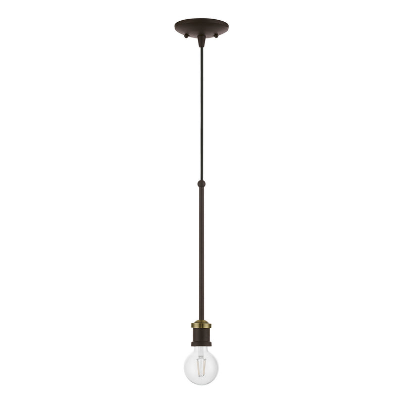 Livex Lighting 47161-07 One Light Pendant, Bronze w/Antique Brass