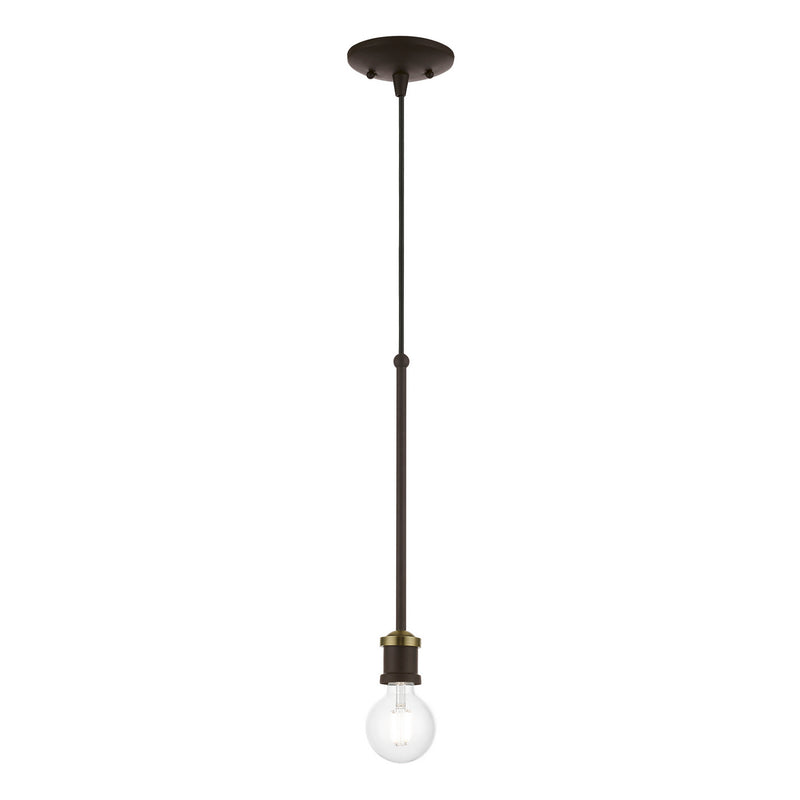 Livex Lighting 47161-07 One Light Pendant, Bronze w/Antique Brass