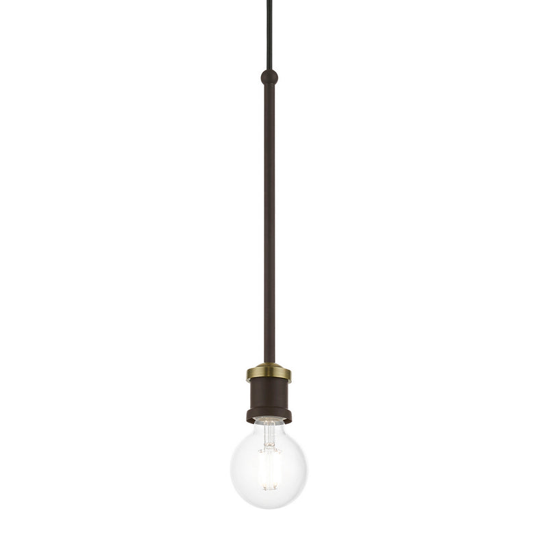 Livex Lighting 47161-07 One Light Pendant, Bronze w/Antique Brass