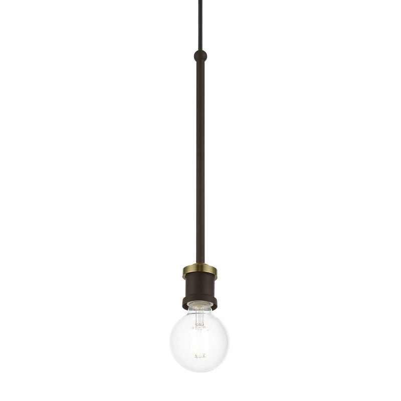 Livex Lighting 47161-07 One Light Pendant, Bronze w/Antique Brass
