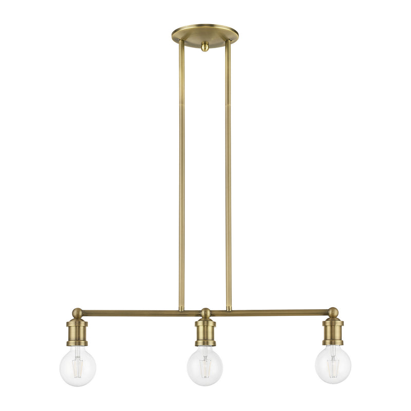 Livex Lighting 47163-01 Three Light Linear Chandelier, Antique Brass
