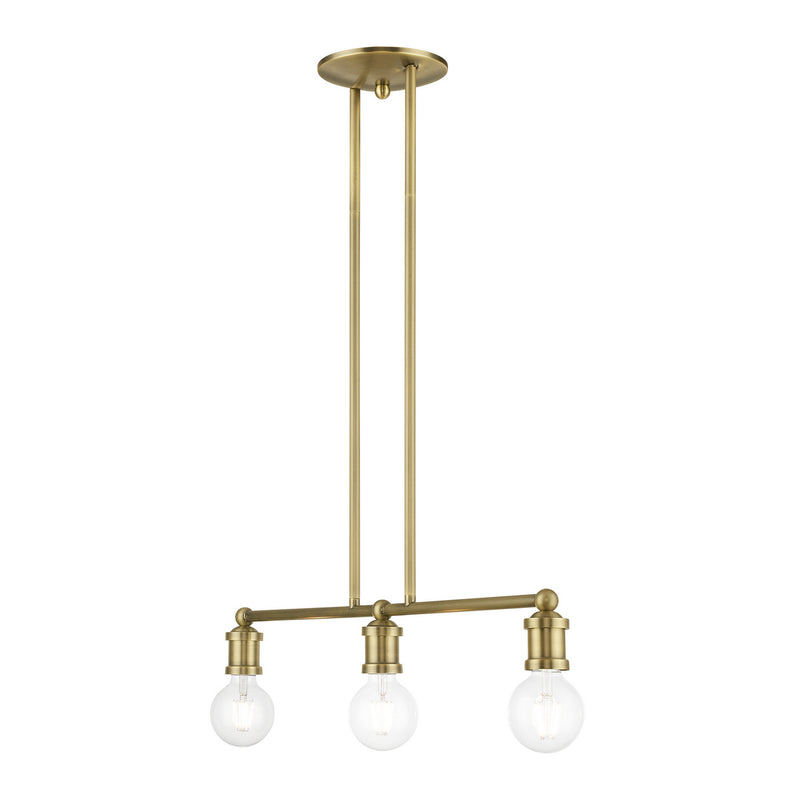 Livex Lighting 47163-01 Three Light Linear Chandelier, Antique Brass