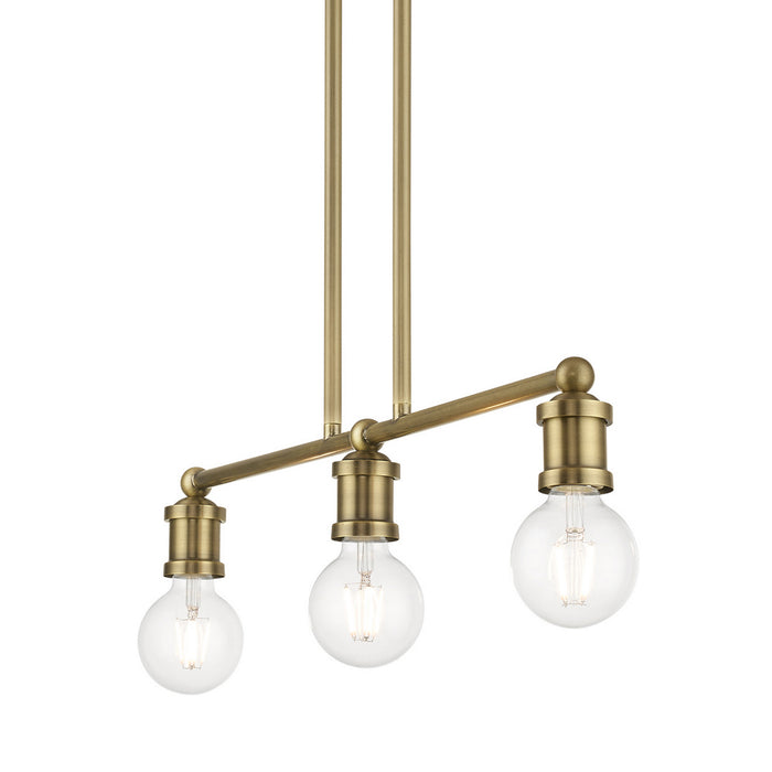 Livex Lighting 47163-01 Three Light Linear Chandelier, Antique Brass